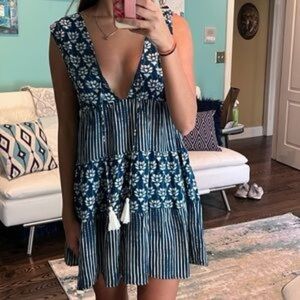 Japna Navy Floral and Stripe Mini Dress